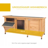 PawHut Kleintierstall Kleintierkäfig mit Bodenwanne Kleintierhaus mit Asphaltdach und Futtertrog Outdoor Indoor Tannenholz Natur+Schwarz 112 x 50 x 54 cm(m-4)
