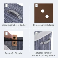 HOMCOM Bambus Wäschekorb mit Deckel 100 L Wäschesammler mit PU-Griffen, Wäschesack aus Segeltuch, Laundry Baskets Wäschesortierer für Waschküche Schlafzimmer Badezimmer Grau(m-5)