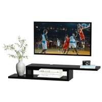HOMCOM Mueble de TV Mesa Flotante para Televisión hasta 60 Pulgadas en la Pared con 2 Estantes Madera 152,4x29,8x21 cm Negro(m-10)