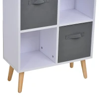 HOMCOM Biblliothèque étagère scandinave 4 niches 4 paniers tissu kaki gris pieds effilés bois pin panneaux particules blanc(m-6)