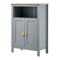 kleankin Armario Auxiliar de Baño Mueble para Baño con 2 Puertas y Estantes Interiores Ajustables para Cocina Dormitorio Salón 59x30x85 cm Gris(m-10)