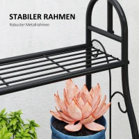 Outsunny Blumenregal, 3-stufiges Pflanzenregal mit Hängehaken, Metallregal für Blumentöpfe, Indoor- und Outdoor-tauglich, Schwarz(m-6)