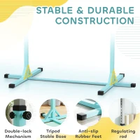 HOMCOM Height Adjustable Gymnastics Horizontal Bar for Kids, Children Junior Kip High Bar Fitness, Light Blue(m-6)