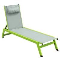 Outsunny Bain de soleil transat en aluminium et textilène avec roulettes et repose-tête dossier inclinable vert(m-10)