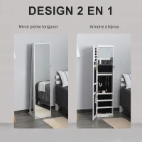 HOMCOM Armoire à Bijoux avec Miroir sur Pied Multi-rangements éclairage LED Blanc dim. 38L x 38l x H157 cm(m-4)