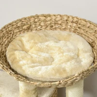 PawHut Arbre à chat avec griffoir niche panier d'observation plateformes pompon suspendus 60 x 40 x 98 cm beige(m-9)
