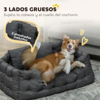 PawHut Cama para Mascotas con 2 Almohadas Colchón para Perros Antideslizante con Funda Extraíble y Lavable 110x70x35 cm Gris(m-5)