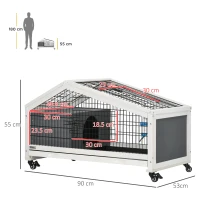 PawHut Rabbit Hutch, Wheeled Rabbit Cage w/ Water Bottle, Plastic Slide-Out Tray - Grey(m-3)