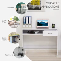 HOMCOM Compact Computer Desk, Study Table with Drawer and Storage Compartment, Writing Workstation, White(m-6)