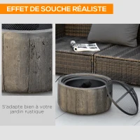 Outsunny Brasero cheminée rond à bois en métal avec tisonnier pare-étincelle grille et poignée diamètre 45,5 cm noir(m-4)