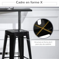 HOMCOM Lot de 4 tabourets de Bar Empilable Chaise de Bar Industriel avec Repose-Pied Hauteur d'Assise 76 cm, cadre en métal, style rétro, pour salle à manger, balcon, bistrot ou bar, Noir(m-5)