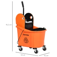 HOMCOM Reinigungswagen 36 Liter Fahreimer Putzeimer Wischwagen mit Auswringvorrichtung, Orange, 54 x 41 x 91,5 cm(m-3)