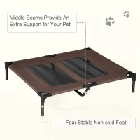 PawHut Large Raised Dog Bed Cat Elevated Lifted Cooling Portable Camping Basket Outdoor Indoor Mesh Pet Cot Metal Frame Brown(m-7)
