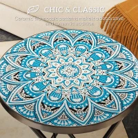 Outsunny Mosaic Outdoor Garden Table, 35.5cm Round Folding Coffee Table with Metal Frame for Balcony Terrace, Blue(m-4)