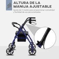 HOMCOM Andador para Adultos Plegable Con Almacenaje Asiento y Frenos 65x53x79-89 cm Azul y Negro(m-4)