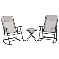 Outsunny Three-Piece Rocking Chair Garden Bistro Set - Beige(m-11)