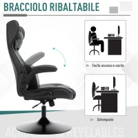 Vinsetto Sedia da Gaming Ergonomica ad Altezza Regolabile, in Finta Pelle e Metallo, 67x71x106-112 cm, Nero(m-5)