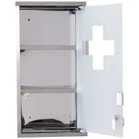 HOMCOM Stainless Steel wall mounted Medicine Cabinet with 2 Shelves + Security Glass Door Lockable 48 cm(H)(m-11)