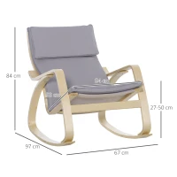 HOMCOM  Silla Mecedora Butaca Relax con Cojín Desenfundable Reposabrazos de Madera de Abedul para Salón 67x97x84 cm Gris(m-3)
