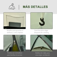 Outsunny Tienda de Campaña para 3-4 Personas Impermeable 2000mm Tienda Iglú Familiar Portátil con 2 Dormitorios 2 Puertas para Trekking Camping Playa Aventura 480x220x190 cm Verde(m-7)