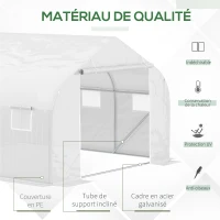 Outsunny Serre Tunnel de Jardin 10,5 m² dim. 3,5L x 3l x 2H m Porte + 6 fenêtres enroulables Acier galvanisé bâche PE Haute densité Blanc(m-4)