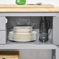 HOMCOM Küchenwagen mit Schubladen, Schrankfach 108 x 45 x 89cm Grau+Natur(m-7)