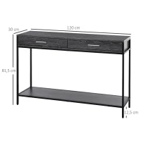 HOMCOM Table console table d'entrée design industriel dim. 120L x 30l x 81H cm 2 tiroirs étagère acier noir panneaux particules bois gris(m-3)