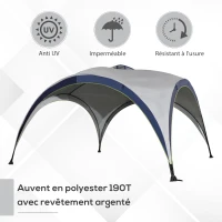 Outsunny Tonnelle barnum Tonnelle de Camping Tonnelle jardin en dôme dim. 4L x 4l x 2,5H m métal époxy polyester haute densité 190T Tente Imperméable Moustiquaires Pavillon Jardin gris(m-4)