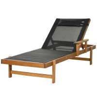 Outsunny Gartenliege, Sonnenliege, verstellbare Rückenlehne, atmungsaktiver Stoff, Schwarz + Braun, 85 x 200 x 84 cm(m-10)