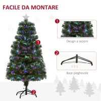 HOMCOM Albero di Natale 120cm con 130 Luci a LED e Fibre Ottiche Colorate, 130 Rami in PVC Ignifughi e Base in Metallo(m-5)