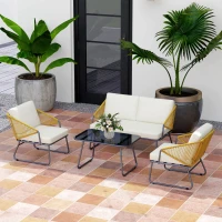 Outsunny Four-Piece Rattan Strong Panel Outdoor Sofa Set - Natural(m-9)