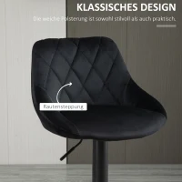 HOMCOM Barhocker 2er Set Höhenverstellbar Drehbar Barstühle mit Samtoptik Tresenhocker mit Rückenlehne mit Diamant-Tufting und Fußstütze für Bar, Theke, Esszimmer, Stahl Schwarz(m-6)