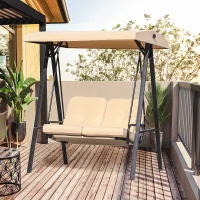 HOMCOM Balancelle de Jardin 2 Places Grand Confort Coussins d'assise et Dossier fournis accoudoirs Pare-Soleil Sable(m-2)