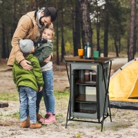 Outsunny Camping Cupboard, Aluminium Foldable Camping Kitchen Station Cook Table with Storage Shelves and Carrying Bag for BBQ Party Picnic Backyard(m-10)
