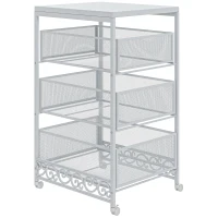 HOMCOM Carrito de Almacenamiento con Ruedas de 3 Niveles con 3 Cesta de Almacenamiento para Salón Comedor 34x29,5x57,5cm Blanco(m-10)