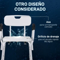 HOMCOM Silla para Ducha Taburete de Ducha Antideslizante con Altura Ajustable y Reposabrazos Regulable Carga 136 kg(m-7)