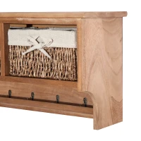 HOMCOM Entryway Coat Rack Wall Mounted Shelf w/ 2 Corn Husk Baskets and Hooks, Brown(m-7)