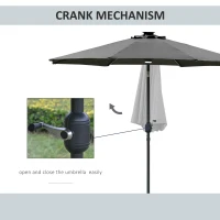 Outsunny 2.7m Garden Parasol Sun Umbrella w/ LED Solar Light Angled Canopy Grey(m-6)