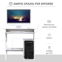 HOMCOM Scrivania Salvaspazio da Casa e Ufficio, Moderna Scrivania per Computer, Porta PC, Ripiano per CPU e Mensola per Tastiera Estraibile in Legno, 80x45x75cm, Bianco(m-4)