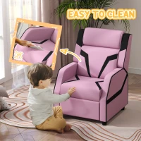 AIYAPLAY 2 in 1 Kids Chair Recliner with Backrest, Armrest, Footrest, PU Leather, for 3-9 Years Old, Pink(m-7)
