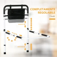 HOMCOM Maniglia per Letto con Lunghezza e Altezza Regolabile in Acciaio, Bianco(m-4)