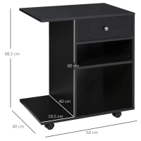 Vinsetto Druckertisch, Druckerständer, Bürowagen, Rollwagen mit Schublade+2 Ablagen+CPU-Ständer, Spanlatte, Schwarz, 60 x 40 x 68,5 cm(m-3)