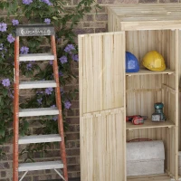 Outsunny Casetta da Giardino in Legno di Abete con 2 Porte e Ripiani, 120x57x183cm, Naturale(m-7)