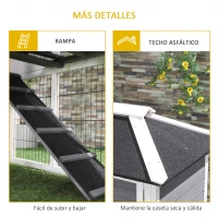 PawHut Conejera de Madera Exterior Jaula Elevada para 2 Conejos con Techo Asfáltico Corral de Metal Bandeja Extraíble Múltiples Puertas y Rampa 117x62,5x115 cm Gris(m-7)
