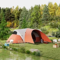Outsunny Tenda da Campeggio 5-6 Posti con Portico, Impermeabile 3000mm con Borsa di Trasporto, Arancione(m-2)