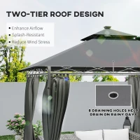 Outsunny 3 x 3 m Solar LED Metal Gazebo - Dark Grey(m-5)