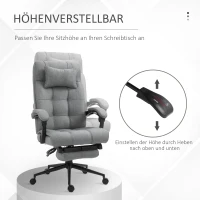 Vinsetto Bürostuhl mit Kopfkissen Armlehne Schreibtischstuhl mit Neigungswinkel Höhenverstellbarer Drehstuhl mit Fußstütze Leinen Schaumstoff PVC Hellgrau 66 x 76 x 112-120 cm(m-4)