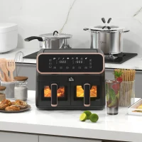 HOMCOM 8L Dual Basket Air Fryer, 80-200℃, with Sync Function - Black/Gold Tone(m-10)