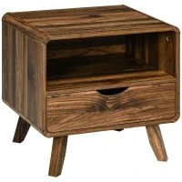 HOMCOM Nachttisch im Retrodesign, 1 Schublade, 1 Aufbewahrungsfach 50 cm x 40 cm x 50 cm Nussbraun(m-1)