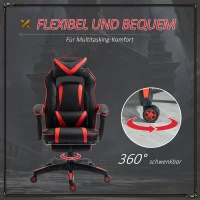 Vinsetto Gaming-Stuhl Bürostuhl Drehstuhl Chefsessel mit Fußstütze Rückenlehne Kissen verstellbar Kunstleder Rot+Schwarz 65x64x114-123,5 cm(m-6)